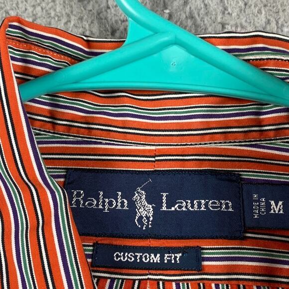 Ralph Lauren Men's Medium Button Down Shirt Orange Striped Business Smart Causal - Picture 5 of 9